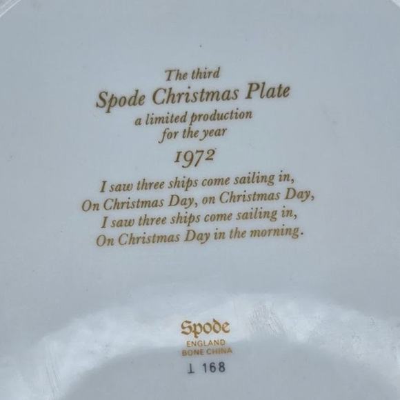 Vintage Spode 1972 Christmas Plate Sailing Ship Gold Blue Trim Bone China 3rd - Picture 5 of 5